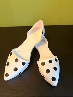 Native White Pointed D'Orsay Flats with Black Polka Dots